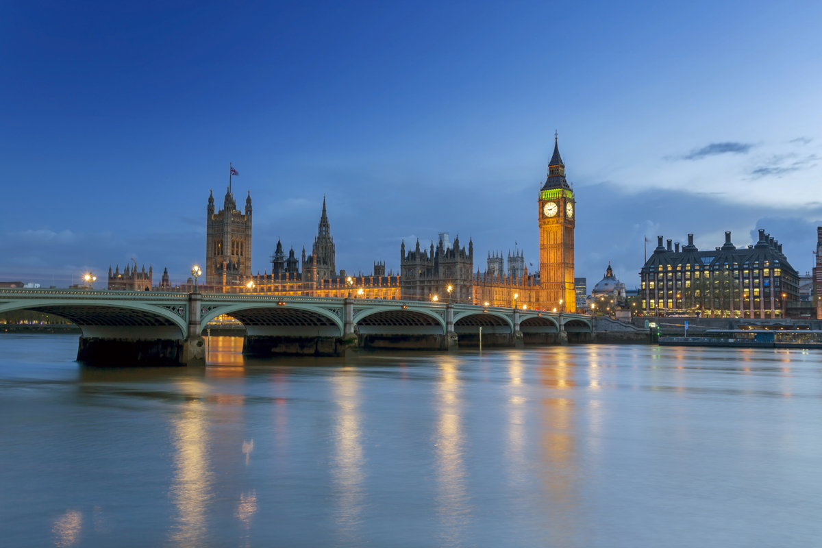 Westminster Palace in London at dusk